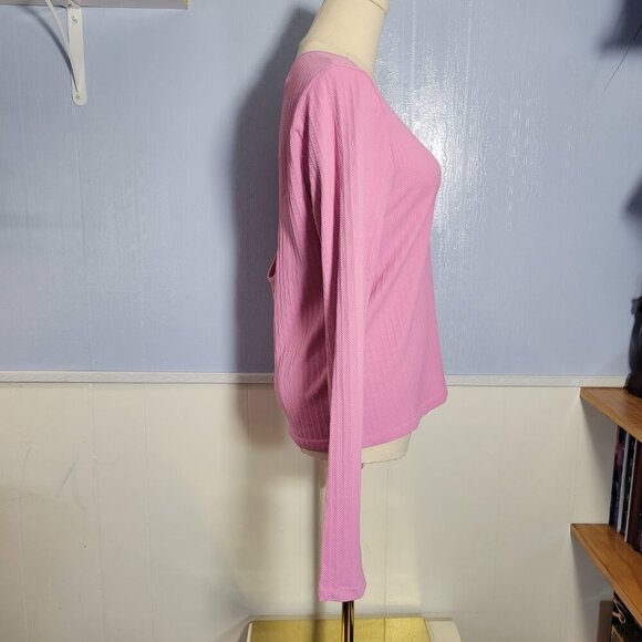 PINK Victoria's Secret XXL Bright Pink Open Back Yoga Workout Longsleeve T-Shirt - Picture 3 of 10